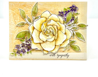 sympathy card - watercolored rose - original - handpainted