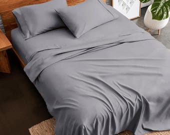 Cottonople Polycotton Bettbezug-Set mit Kissenbezug - Atmungsaktiv, leicht zu bügeln, Grau, Hypoallergen Quilt Cover Set mit Knopfverschluss