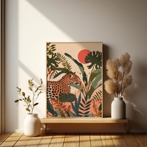 Leopard Painting Wall Decor, Jaguar Poster, Digital Art Print, Trendy Apartment Decor, Eclectic Decor, Vintage Wall Art, Boho Home Decor