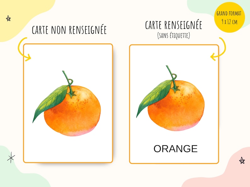 Cartes nomenclature sur les fruits, imagier enfant fruits en aquarelle, Jeu Montessori, activité école à la maison, cartes école maternelle image 6