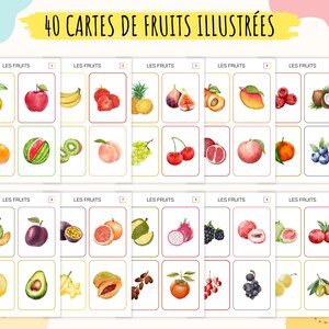 Cartes nomenclature sur les fruits, imagier enfant fruits en aquarelle, Jeu Montessori, activité école à la maison, cartes école maternelle image 9