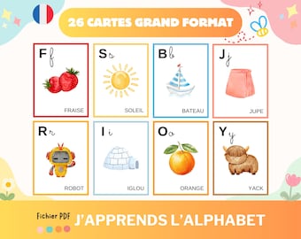 Flashcard alphabet aquarelle imprimable, Montessori carte alphabet, apprendre l’alphabet activité fiche maternelle, téléchargement numérique
