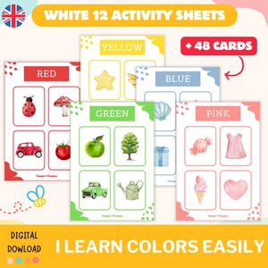 Apprendre les couleurs enfant, jeu de correspondance couleurs activité Montessori, livre activité maternelle imprimable, cartes anglais, PDF