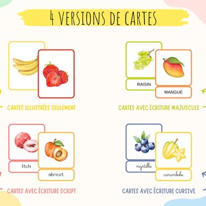 Cartes nomenclature sur les fruits, imagier enfant fruits en aquarelle, Jeu Montessori, activité école à la maison, cartes école maternelle image 2