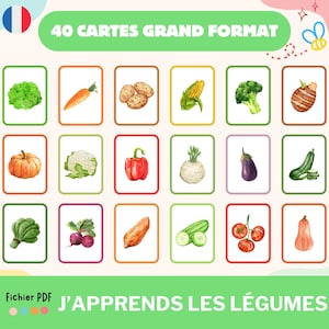 Cartes nomenclature sur les légumes, imagier légumes, activité Montessori imprimable,  cartes maternelle aquarelle, téléchargement numérique