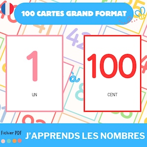 Tarjetas para aprender los números y números del 1 al 100, actividad de aprender a contar para niños de infantil, fichas PDF imprimibles Montessori