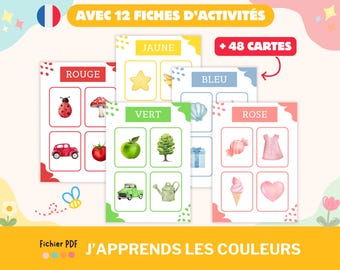 Jeu Montessori pour apprendre les couleurs, activité à imprimer sur les couleurs, activité éducatives maternelle, téléchargement numérique