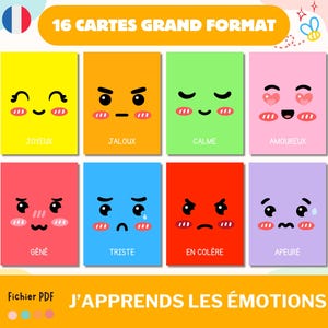 Cartes nomenclature sur les émotions et sentiments, émotions enfant affiches maternelle, apprendre les émotions jeu Montessori, fichier PDF