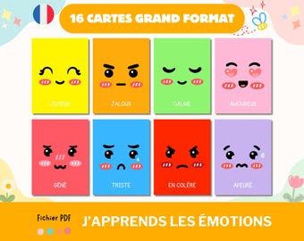 Cartes nomenclature sur les émotions et sentiments, émotions enfant affiches maternelle, apprendre les émotions jeu Montessori, fichier PDF