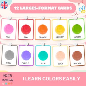 Apprendre les couleurs en anglais, flashcard couleur pour enfant, activité maternelle initiation aux couleurs, jeu Montessori à imprimer PDF