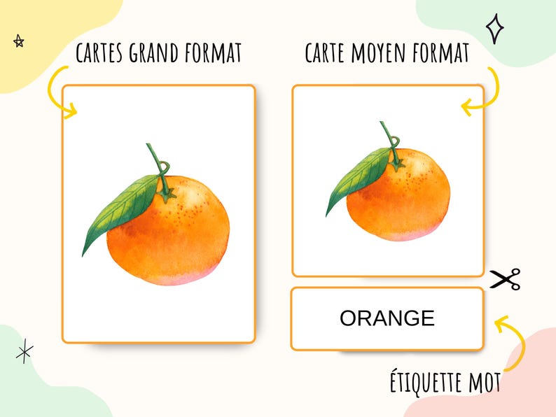 Cartes nomenclature sur les fruits, imagier enfant fruits en aquarelle, Jeu Montessori, activité école à la maison, cartes école maternelle image 3