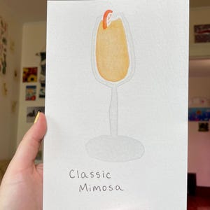 Watercolor Mimosa Painting, Hand Painted Cocktail Art, Bar Decor, Cocktail Watercolor Print, Mimosa Wall Decor, Cocktail Sign