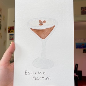 Watercolor Espresso Martini Painting, Hand Painted Cocktail Art, Bar Decor, Cocktail Watercolor Print, Espresso Martini Wall Decor