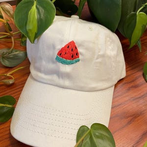 Watermelon Embroidered Hat, Fruit Themed Baseball Cap, Gardening Hat, Hand Embroidered Hat, Gifts for Her, Embroidered Fruit Hat, Summer Hat