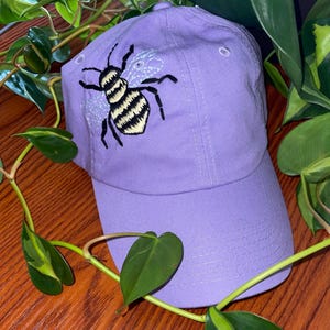 Bumblebee Embroidered Hat, Gardening Baseball Cap, Nature Inspired Headwear, Bee Hat, Hand Embroidered Hat, Nature Lover Gift, Gifts for Her