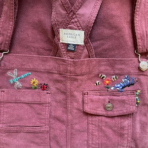 Upcycled Embroidered Colorful Overalls, Wide Leg Corduroy Overalls, Floral Embroidered Overalls, Hand Embroidered Overalls, Unique Overalls