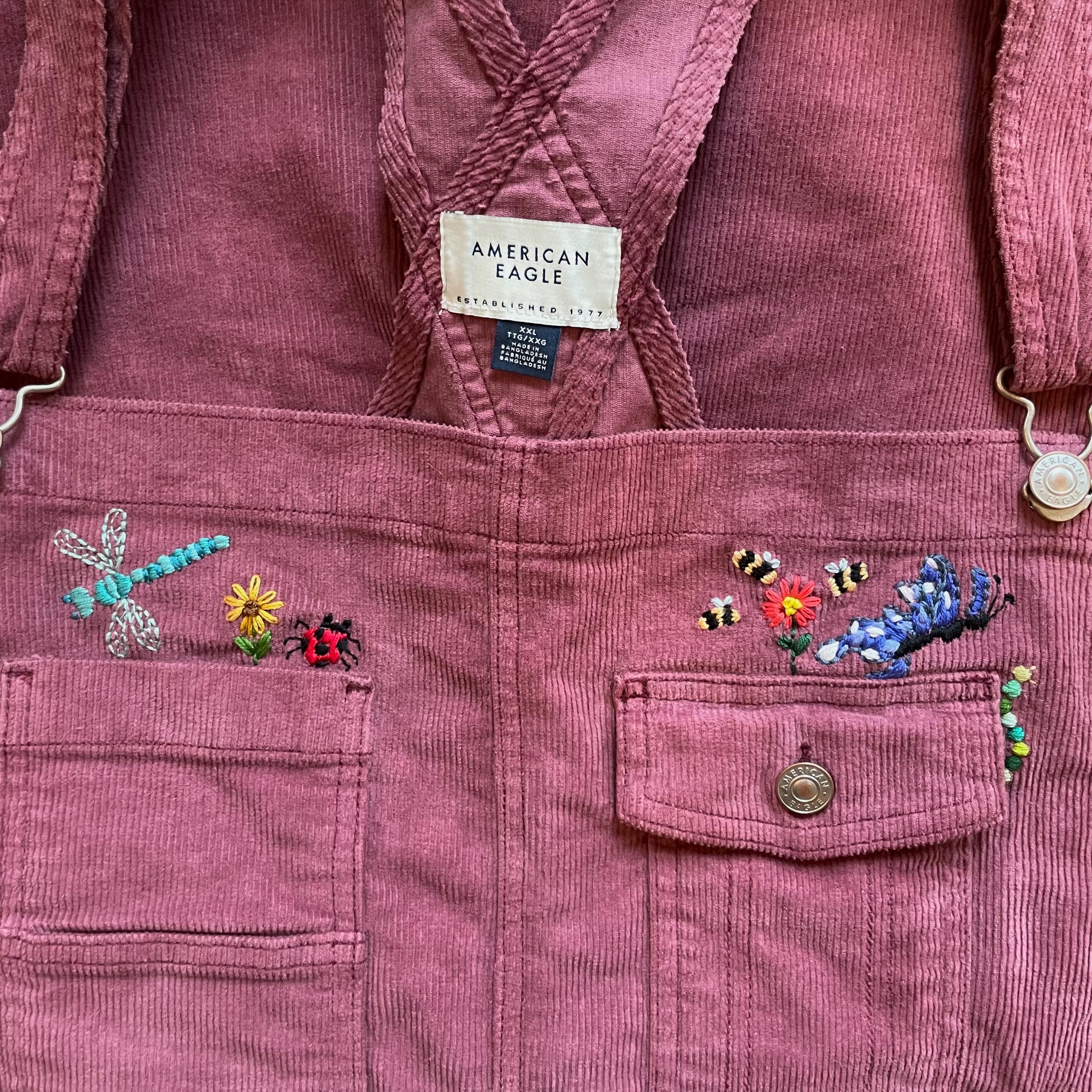 Upcycled Embroidered Colorful Overalls, Wide Leg Corduroy Overalls, Floral Embroidered Overalls, Hand Embroidered Overalls, Unique Overalls