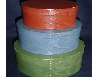 No. 2, 3 and 4 Cherry Painted Shaker Box Set of 3 - Red, Blue and Green