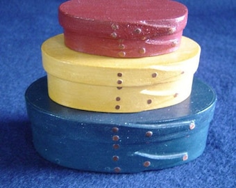 No. 000, 00 and 0 Maple Painted Shaker Box Set of 3 Red/Yellow/Blue