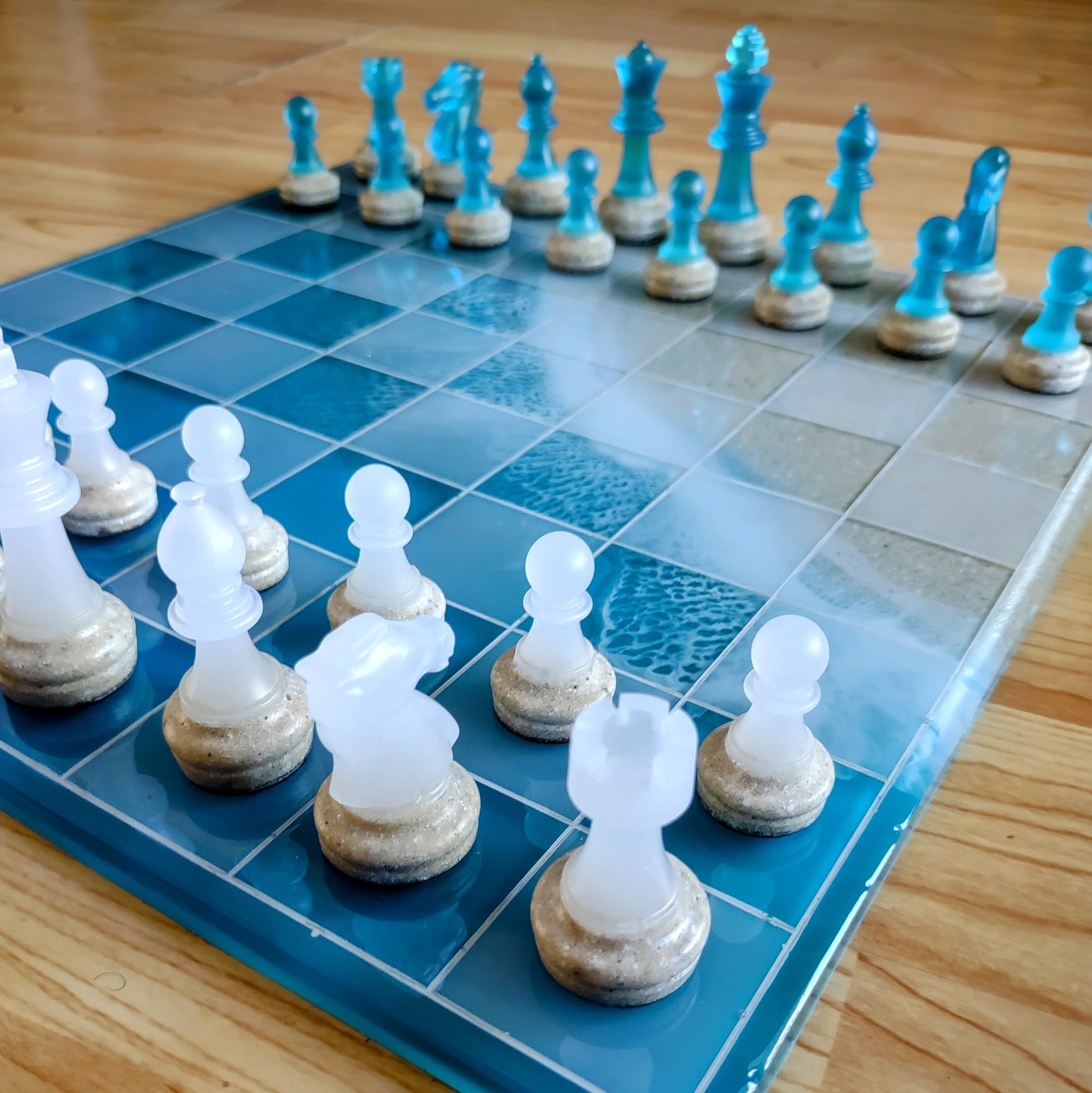 12-Inch Beach Resin Chess & Checkers Set – Handmade Ocean Board - Thumbnail 2