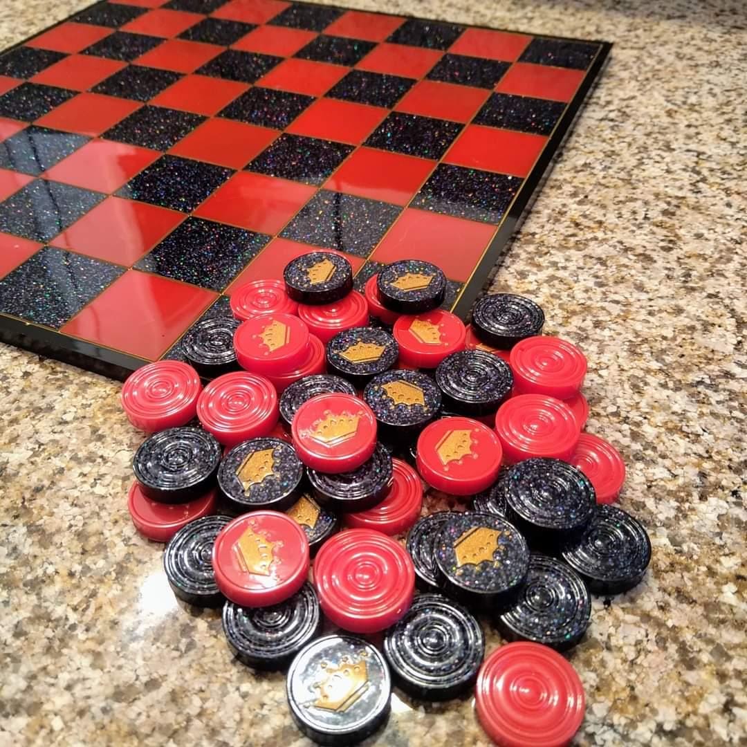 Custom Resin Checkers Set – Handmade Game for Kids & Adults - Thumbnail 2