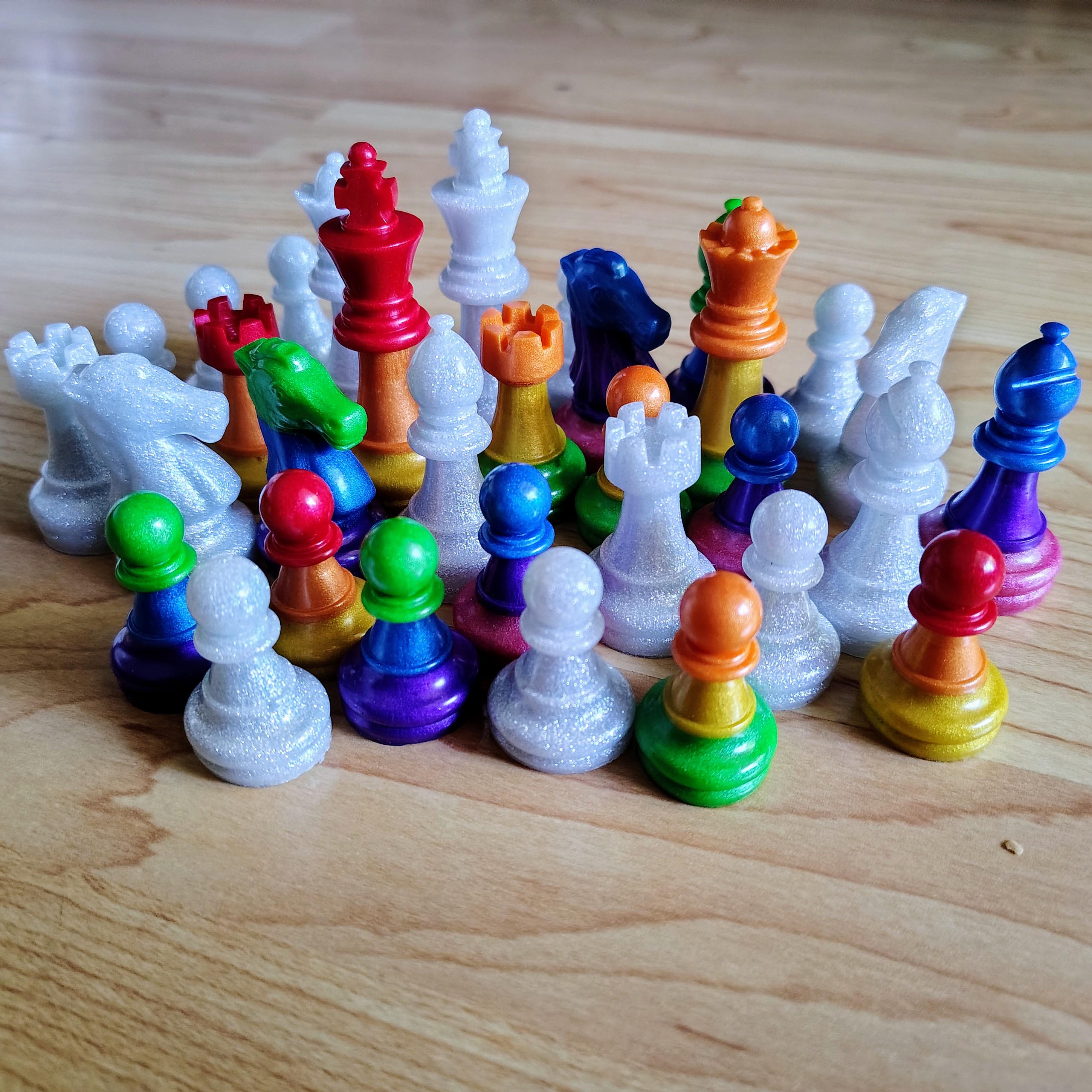 Rainbow Resin Chess Pieces – Handmade Regular or Jumbo Size (No Board) - Thumbnail 3