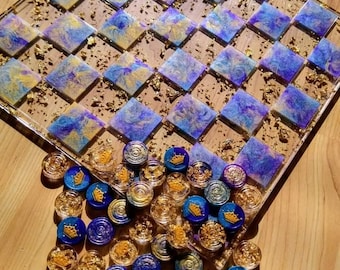 Custom Resin Checkers Game | Handmade Personalized Checkers Set for Kids and Adults