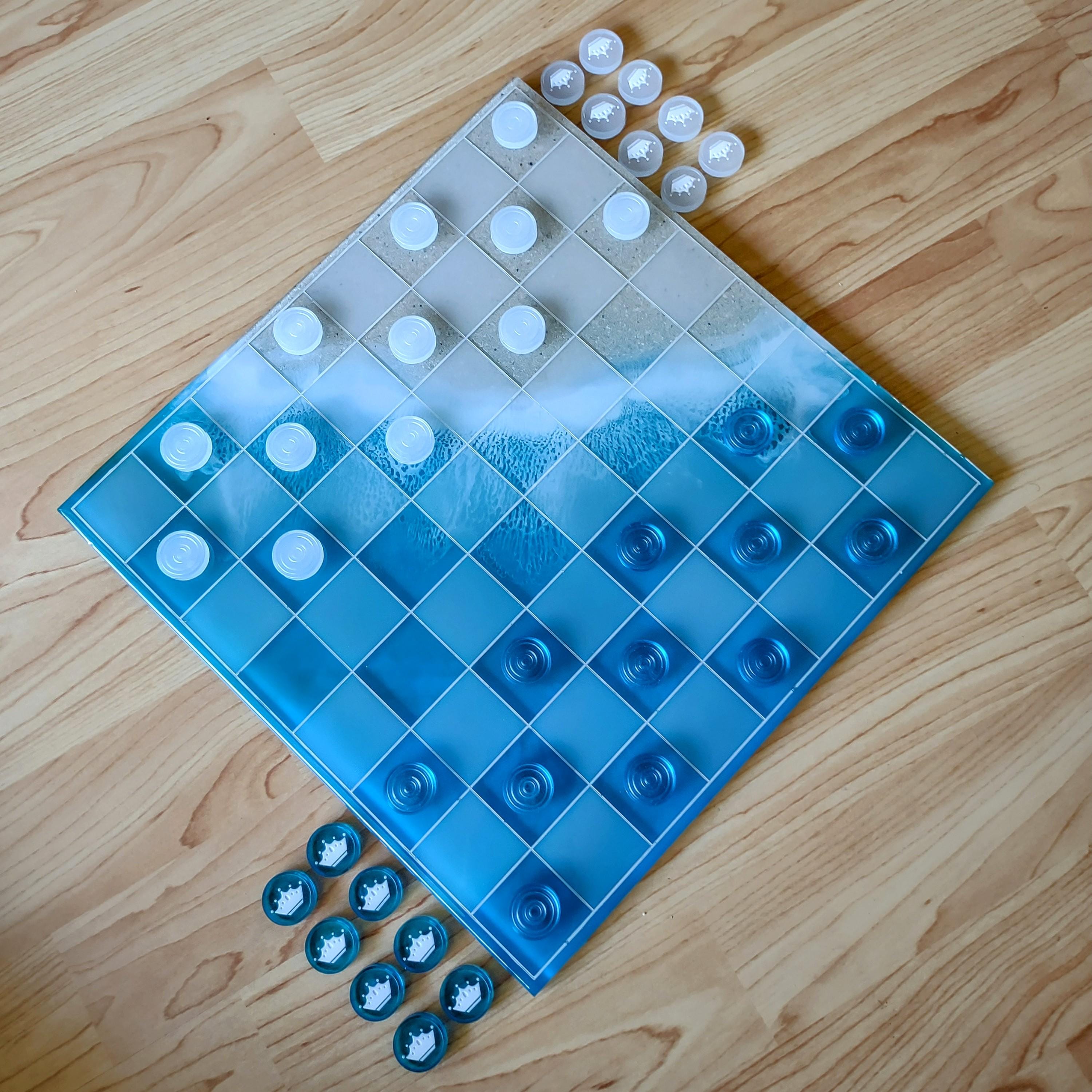 12-Inch Beach Resin Chess & Checkers Set – Handmade Ocean Board - Thumbnail 4