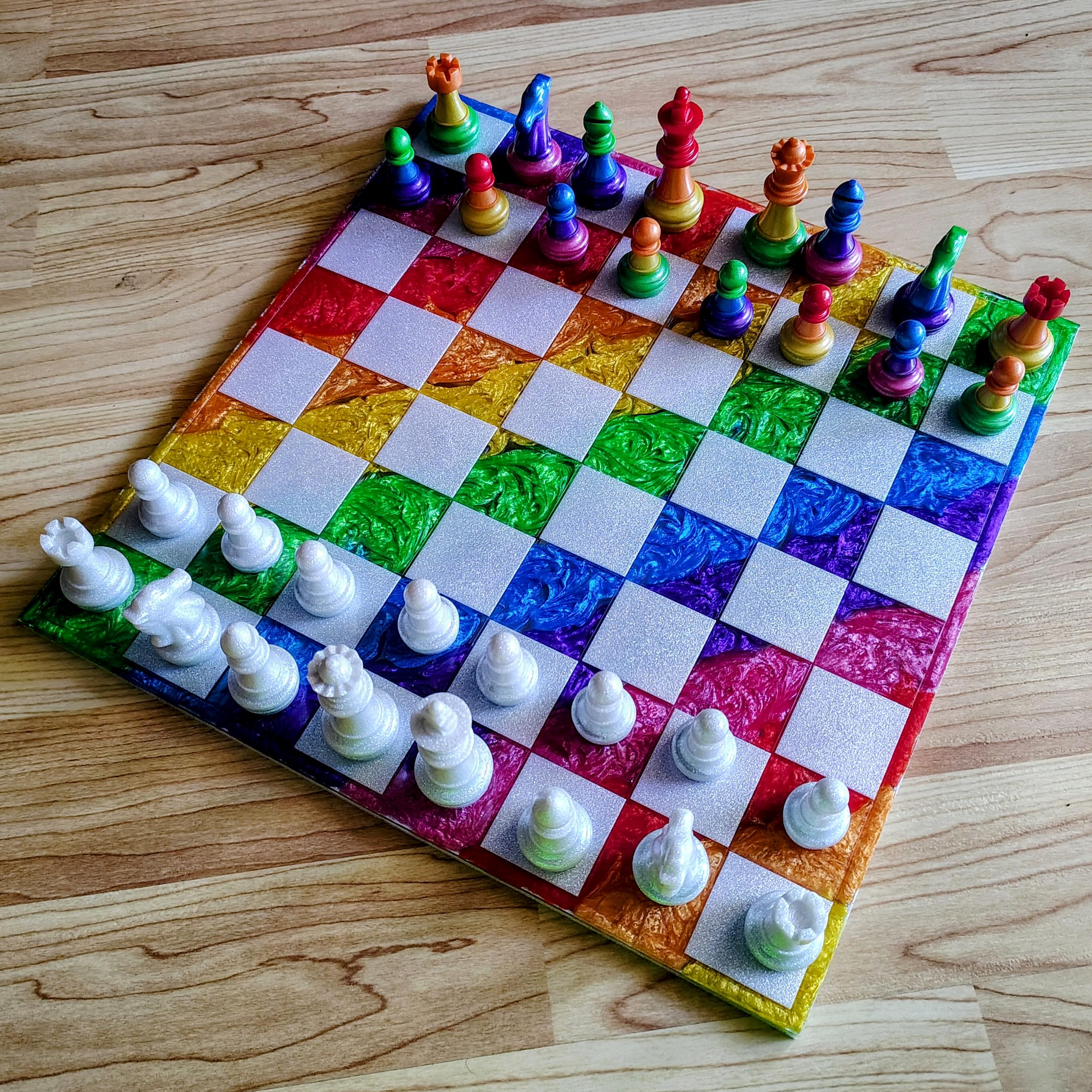 Magnetic Rainbow Resin Chess Set – Handmade Board & Pieces - Thumbnail 6
