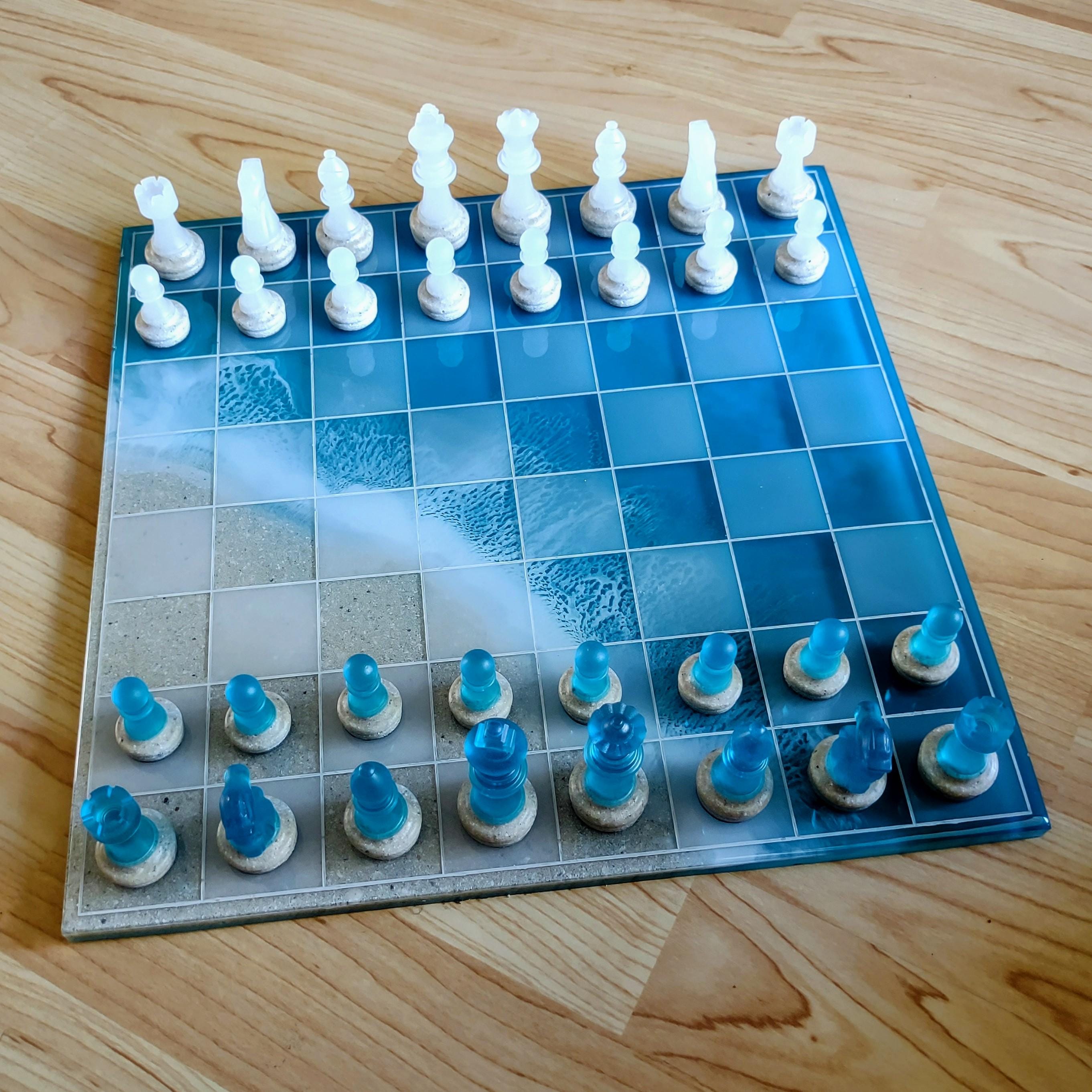 12-Inch Beach Resin Chess & Checkers Set – Handmade Ocean Board - Thumbnail 5