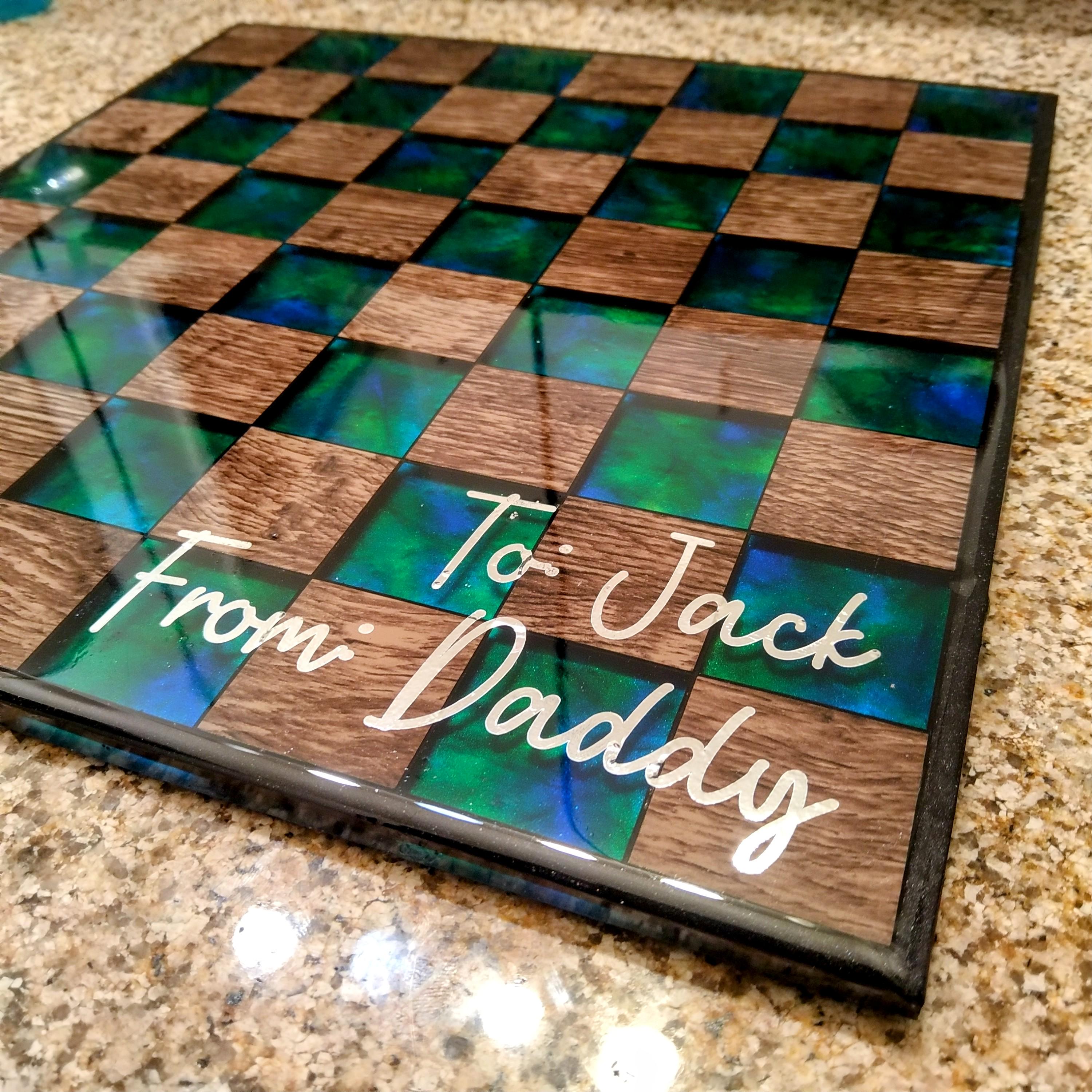 Resin Chess & Checkers Board – Handmade Game Board - Thumbnail 4