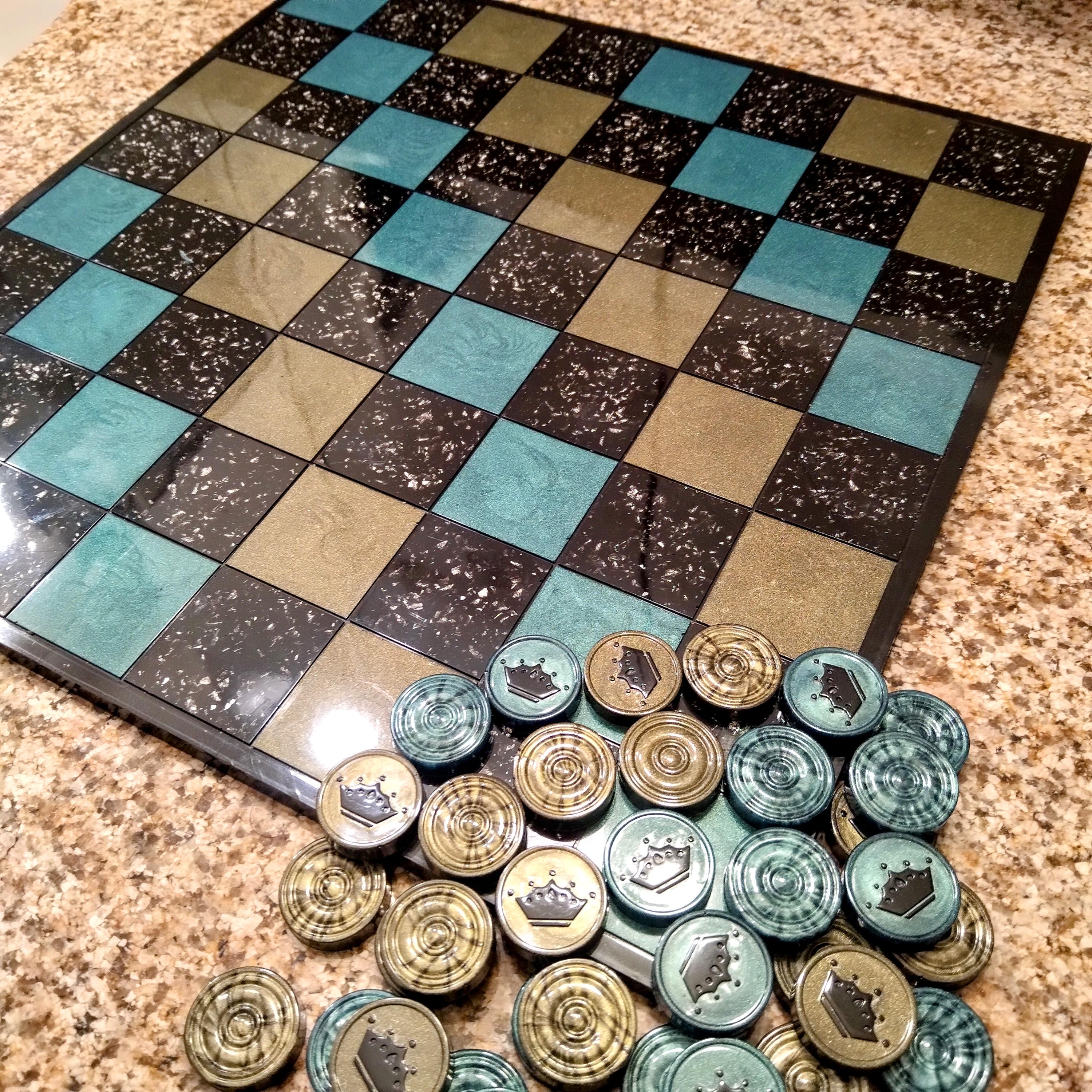 Custom Resin Checkers Set – Handmade Game for Kids & Adults - Thumbnail 7