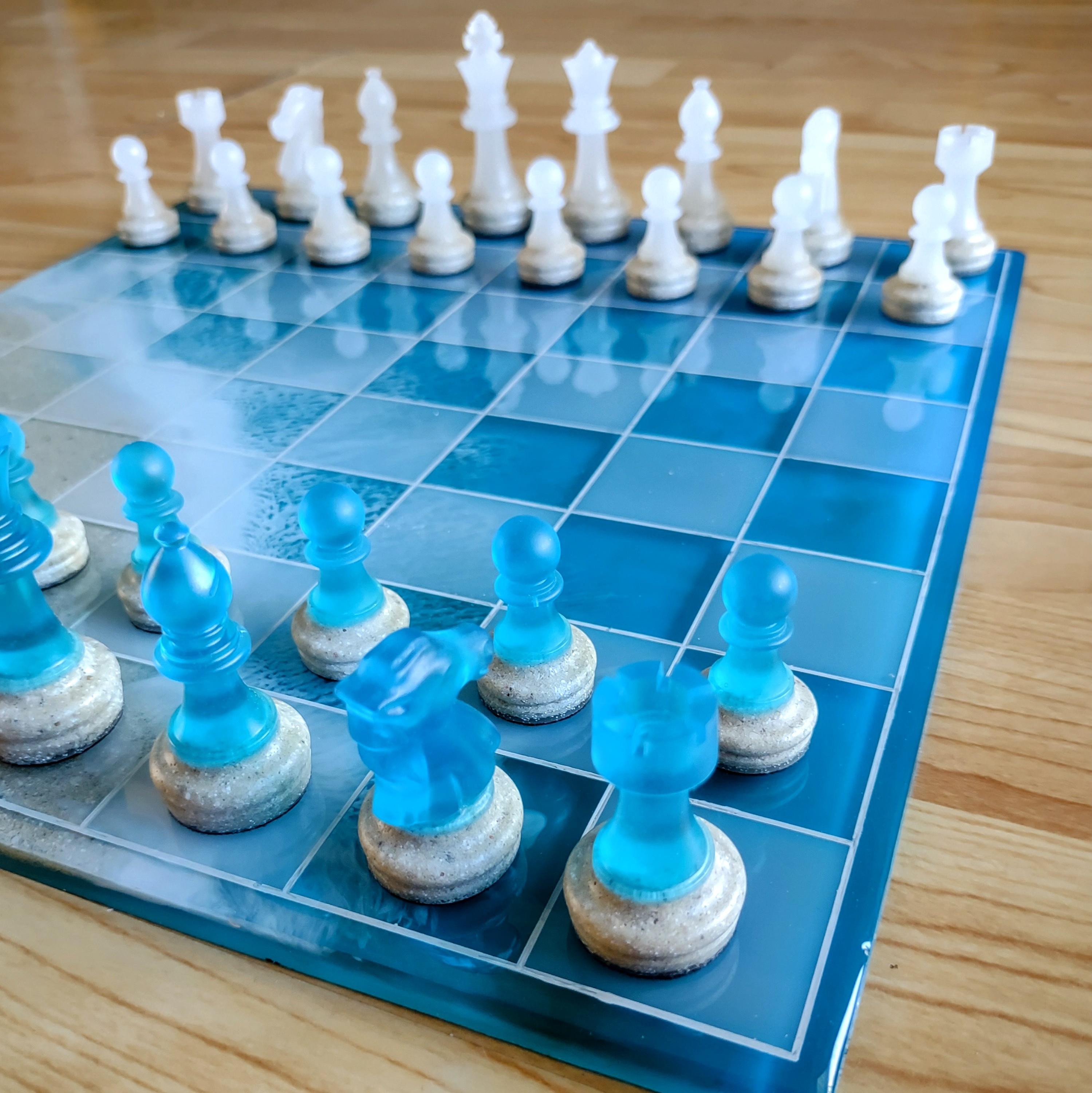 12-Inch Beach Resin Chess & Checkers Set – Handmade Ocean Board - Thumbnail 6