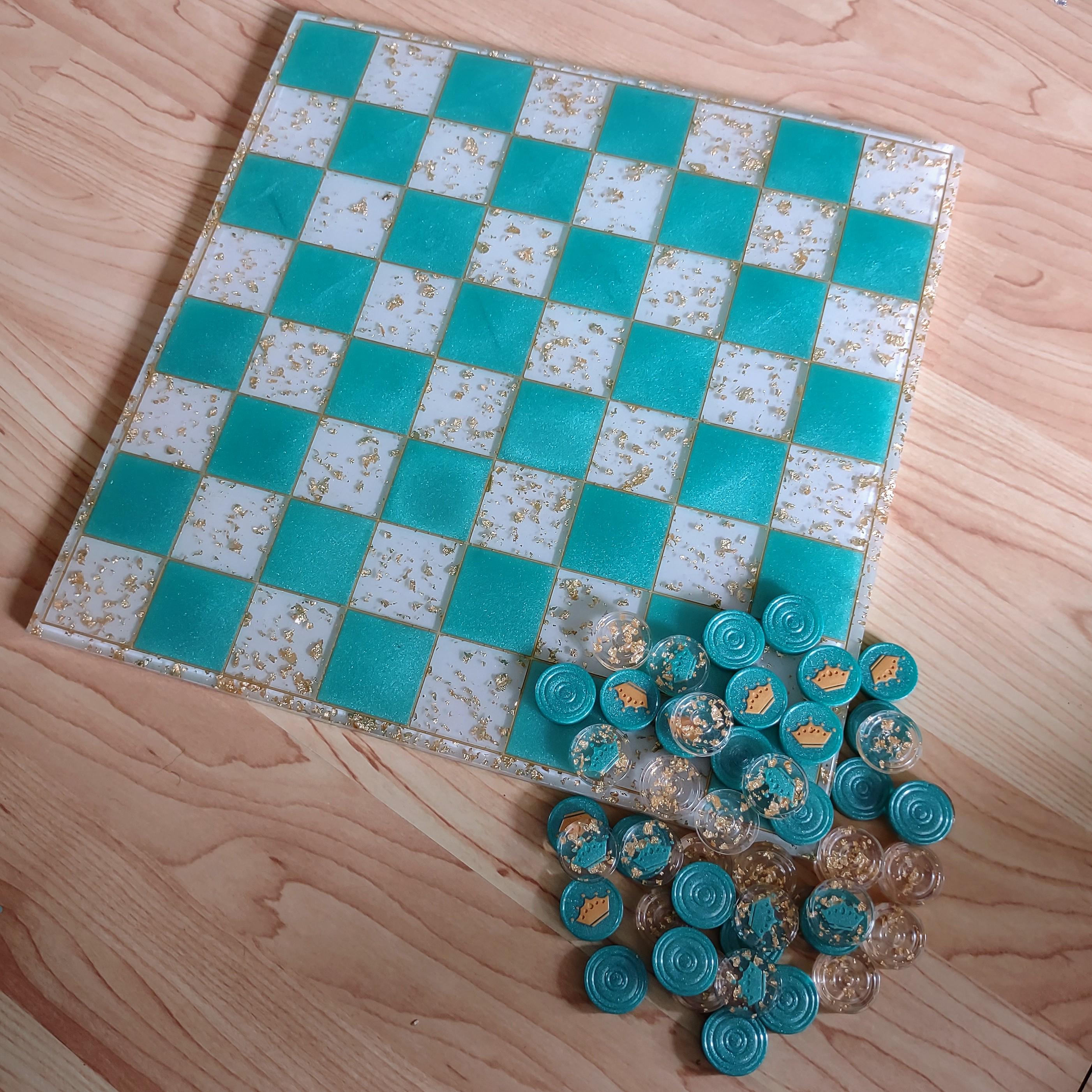 Custom Resin Checkers Set – Handmade Game for Kids & Adults - Thumbnail 3