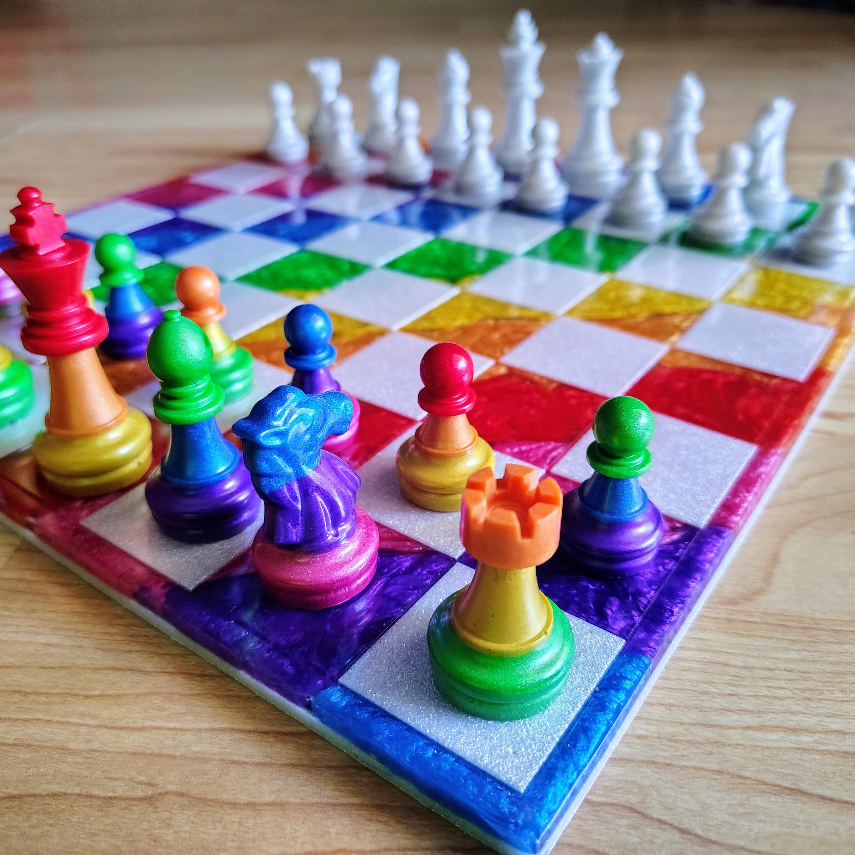 Magnetic Rainbow Resin Chess Set – Handmade Board & Pieces - Thumbnail 4