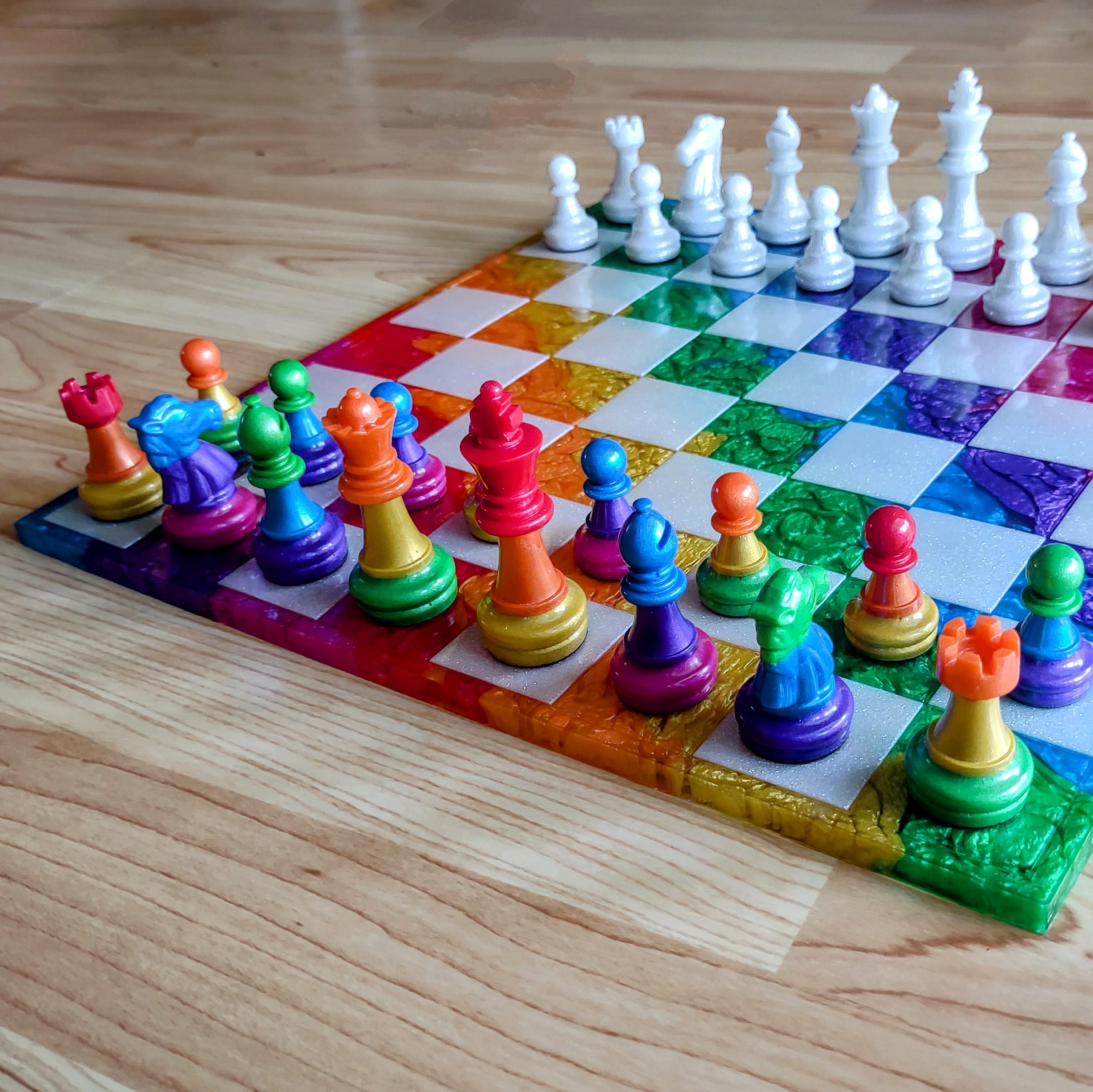 15-Inch Rainbow Resin Chess Set – Handmade Family Board Game - Thumbnail 6