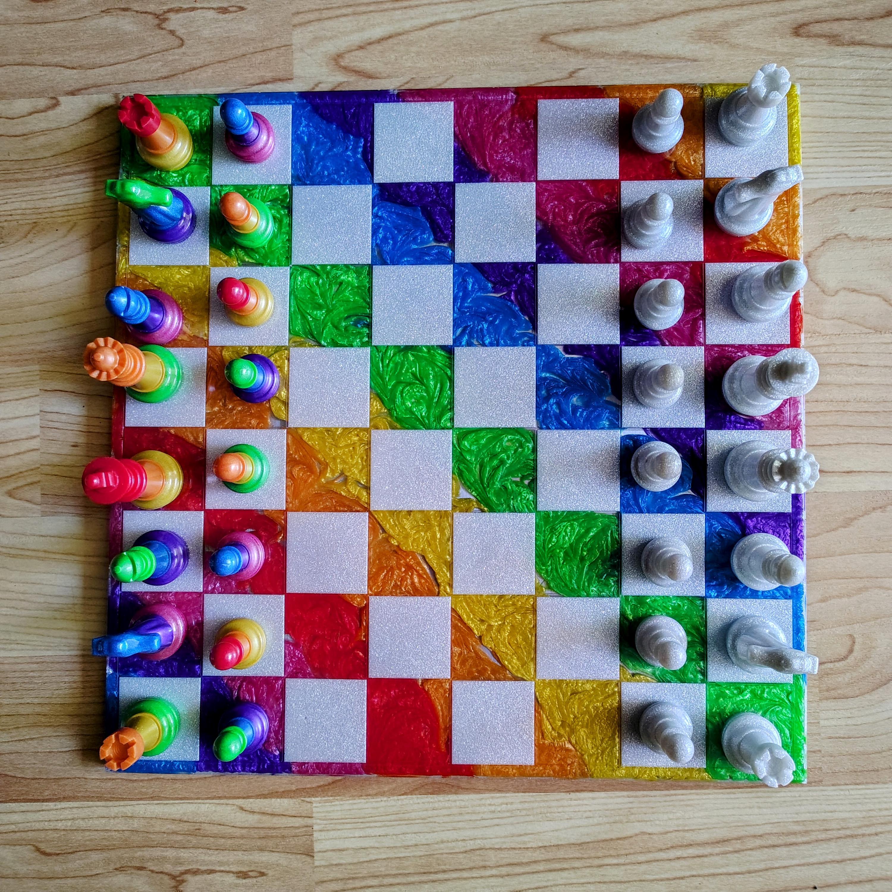 Magnetic Rainbow Resin Chess Set – Handmade Board & Pieces - Thumbnail 3