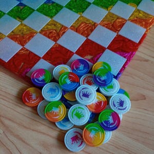 12-inch Handmade Rainbow Resin Checkers Game for Kids | Bright and Colorful Family Game Set | Fun, Durable, and Perfect for Game Night