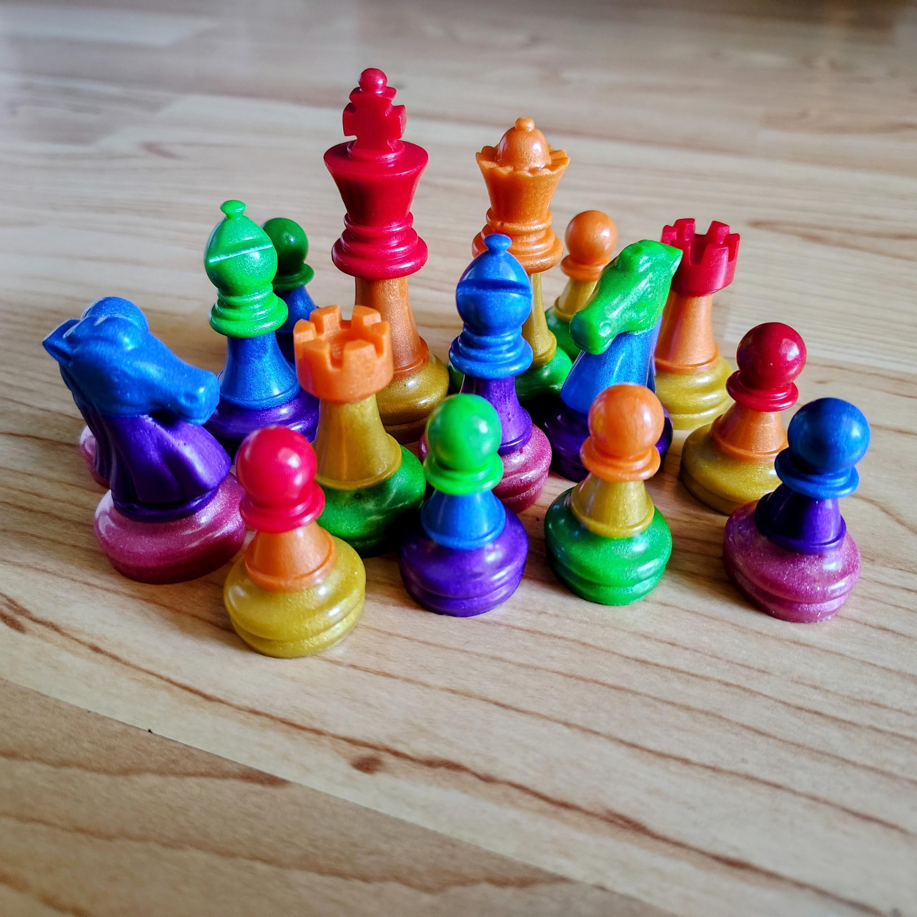 Rainbow Resin Chess Pieces – Handmade Regular or Jumbo Size (No Board) - Thumbnail 4