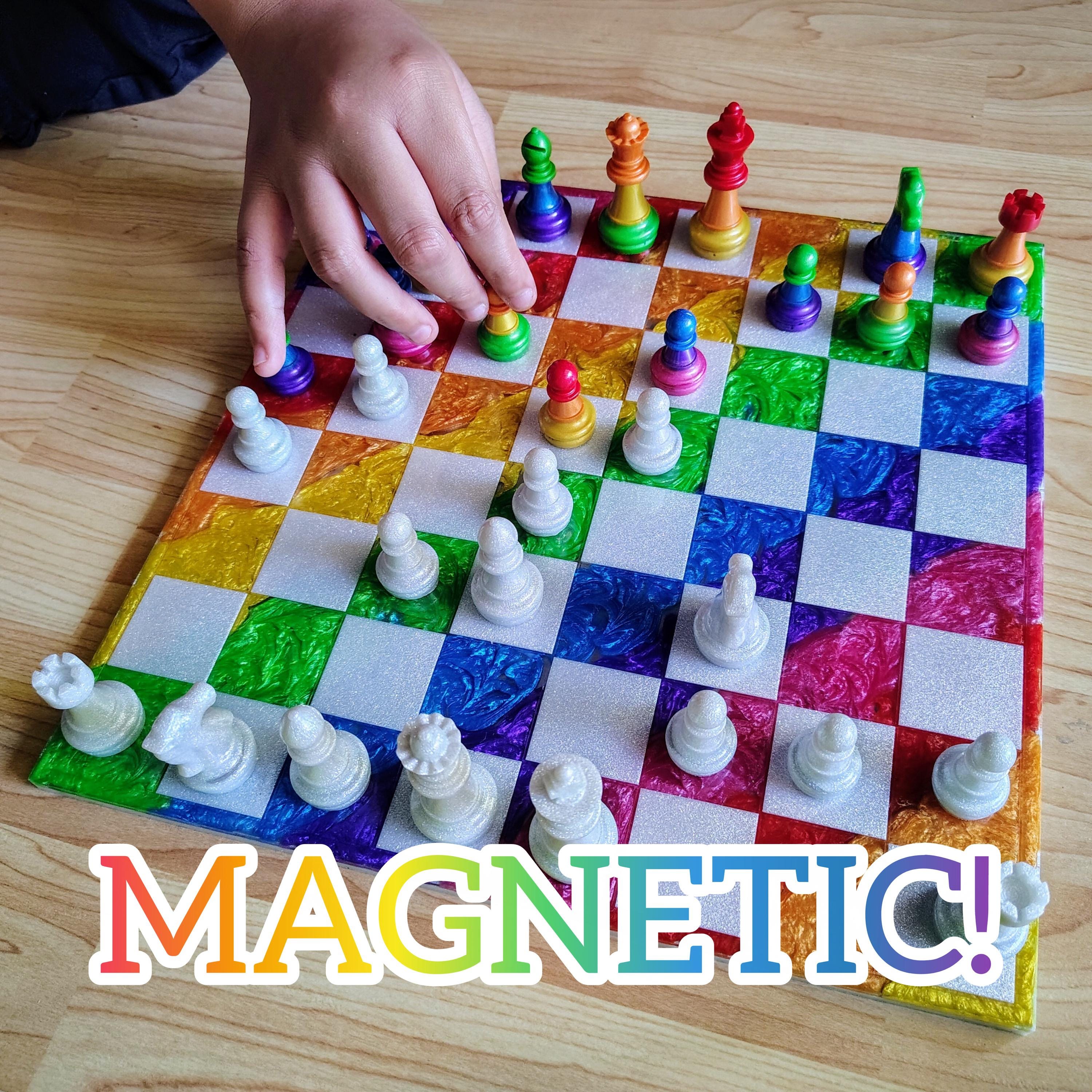 Magnetic Rainbow Resin Chess Set – Handmade Board & Pieces
