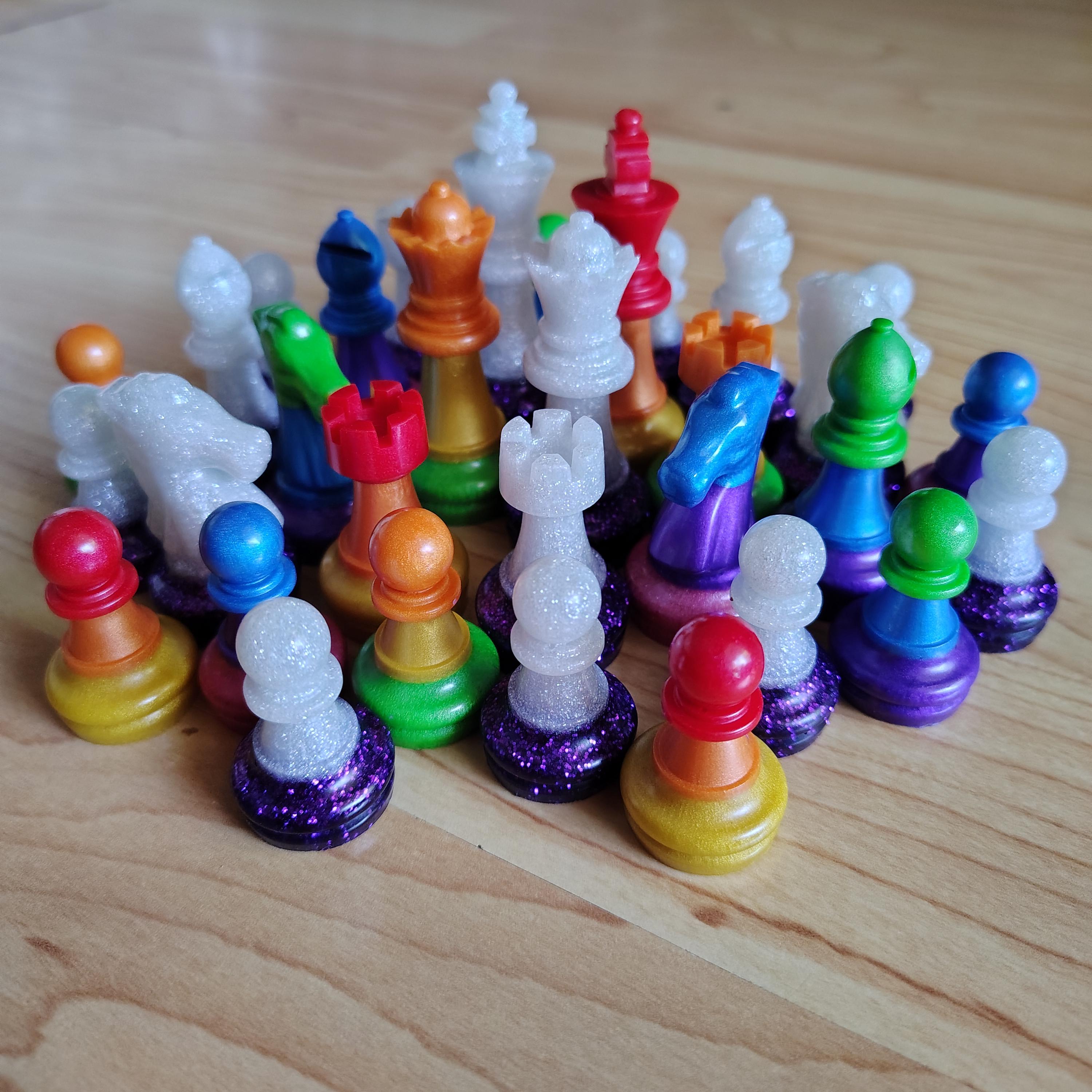 Rainbow Resin Chess Pieces – Handmade Regular or Jumbo Size (No Board) - Thumbnail 6