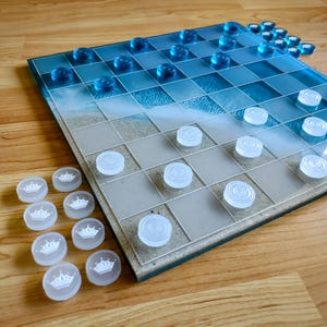 12-inch Handmade Beach Chess/Checkers Resin Set - Ocean-Inspired Beach Chess Board, Unique Resin Chess Game, Perfect Gift for Beach Lovers