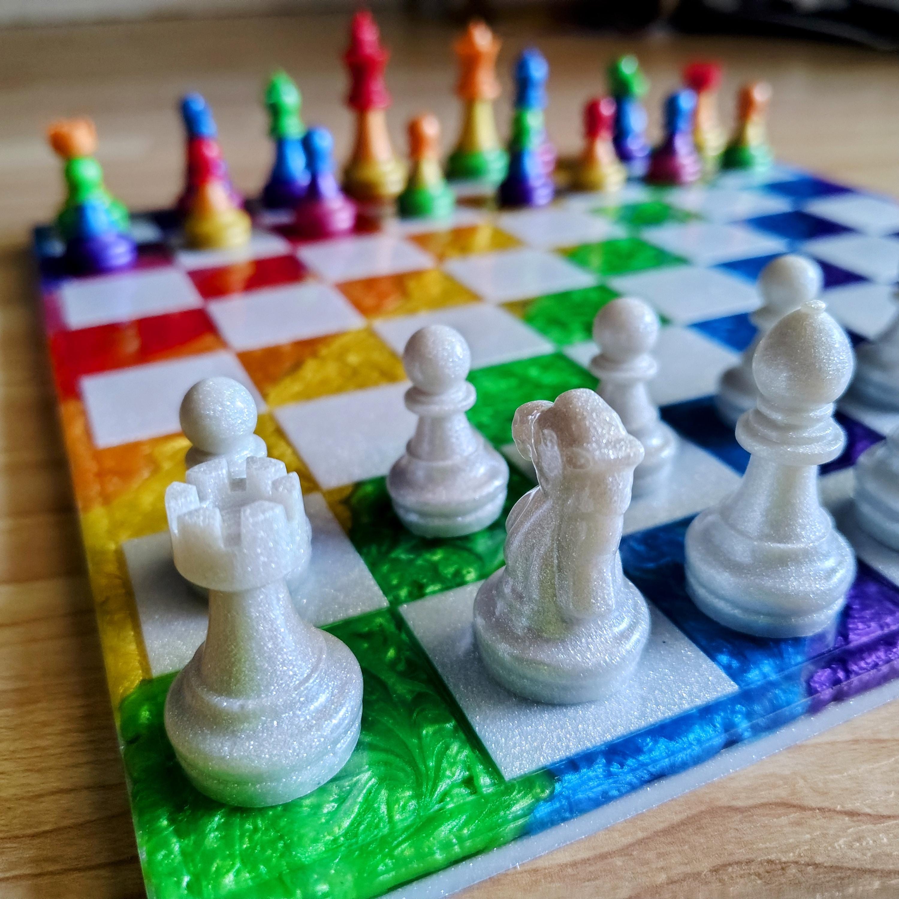 Magnetic Rainbow Resin Chess Set – Handmade Board & Pieces - Thumbnail 5