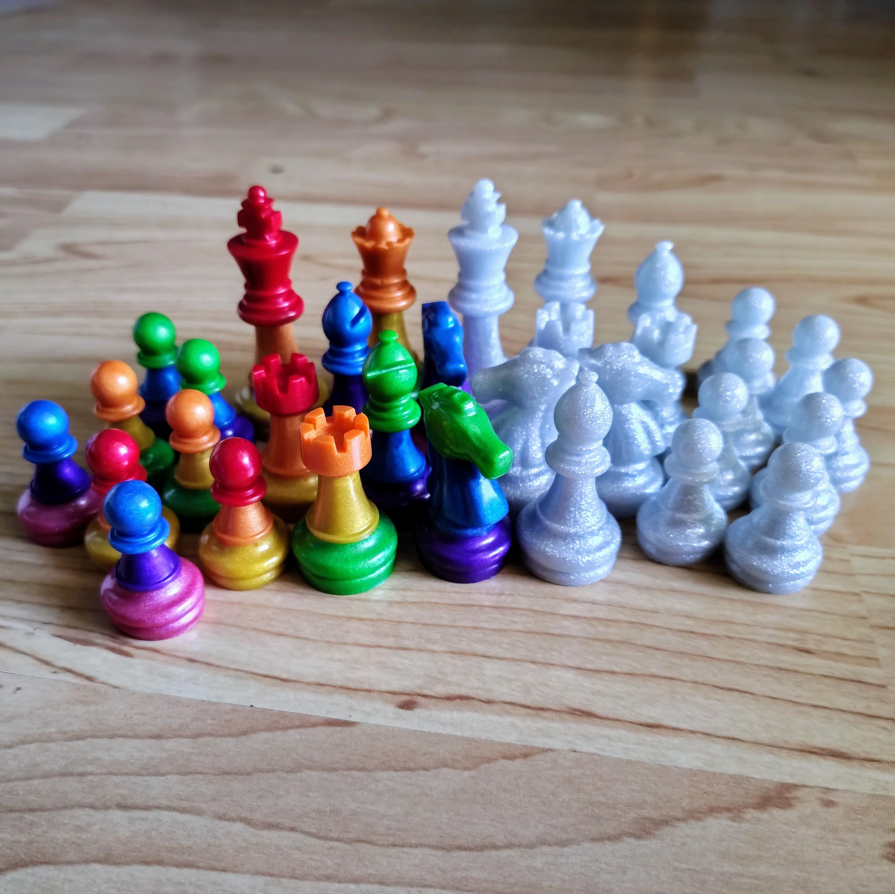 Rainbow Resin Chess Pieces – Handmade Regular or Jumbo Size (No Board) - Thumbnail 2