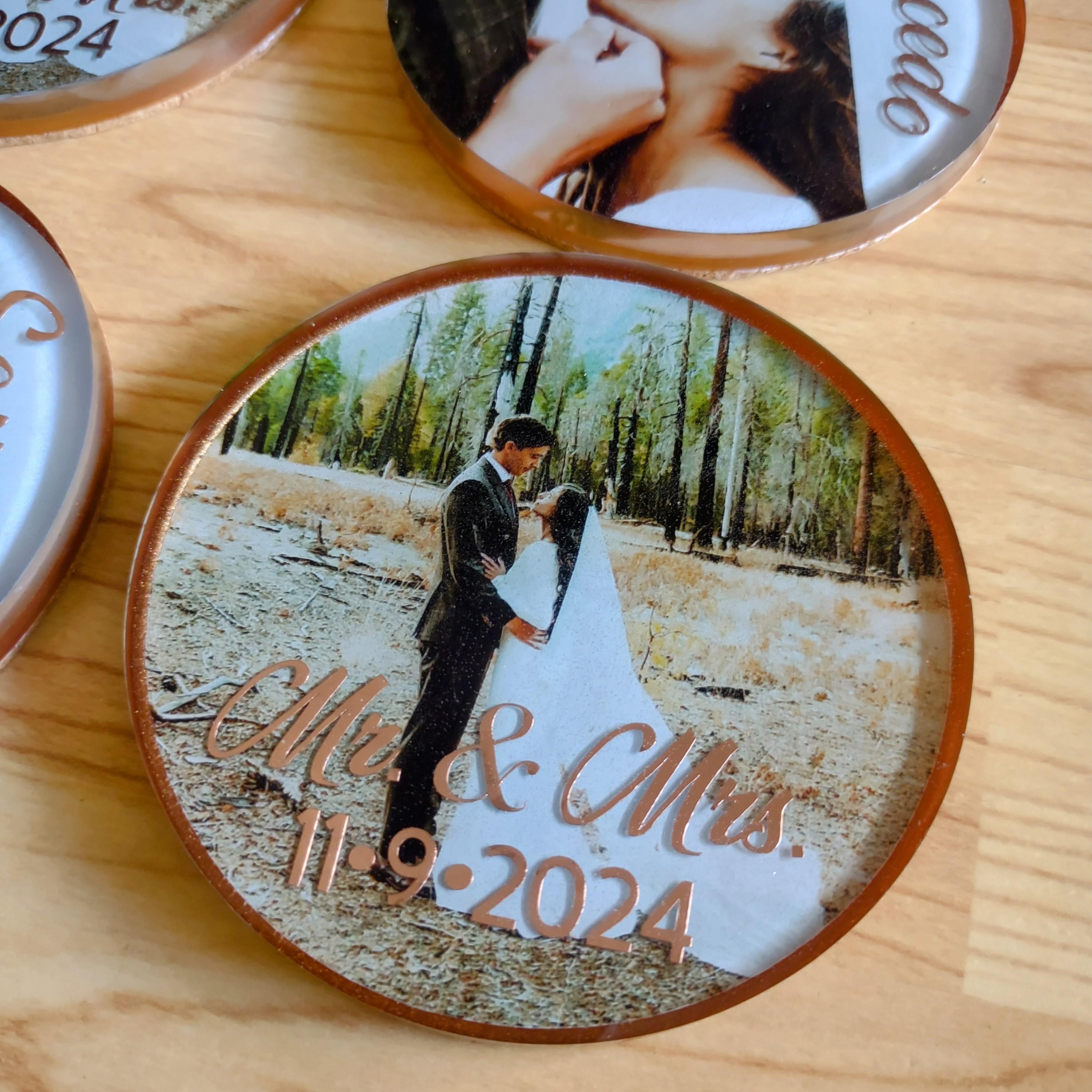 Custom Resin Wedding Photo Coasters – Personalized Set - Thumbnail 3