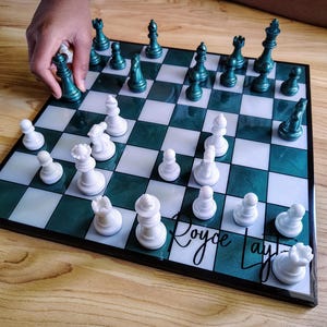 Personalized Chess Game | Handmade Resin Chess Set with Custom Names or Logos