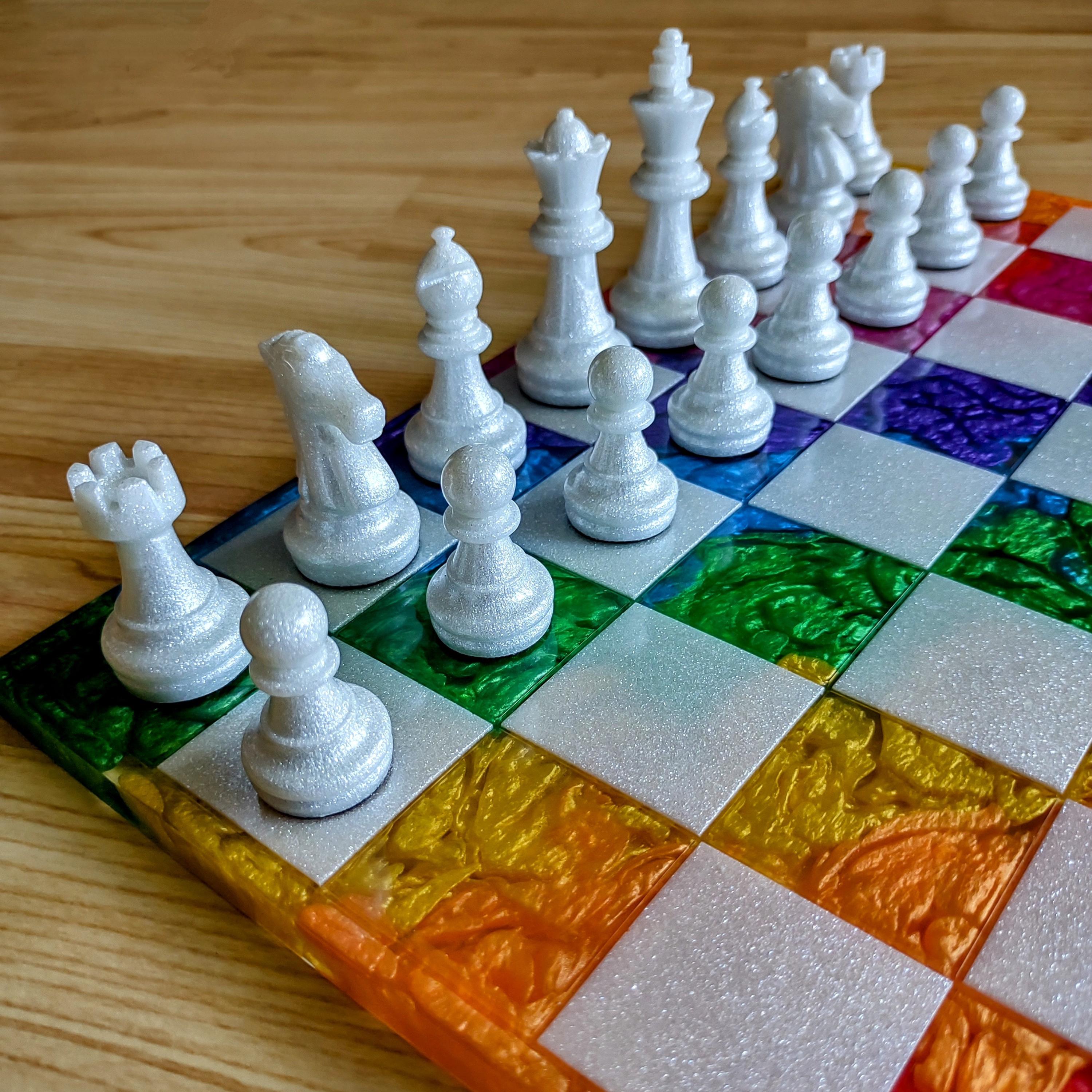 15-Inch Rainbow Resin Chess Set – Handmade Family Board Game - Thumbnail 5