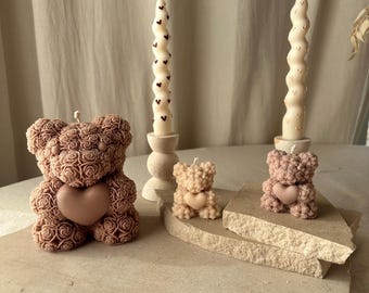 OURS EN PELUCHE - bougie décorative, bougie ours en peluche rose, ours avec cœur, Saint Valentin, idée cadeau