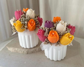 BOUQUET Tulipe - Bouquet de bougies fait main, décoration florale durable, idée cadeau