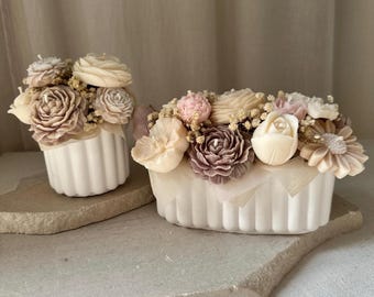 BOUQUET ROND - Bouquet de bougies fait main, décoration florale durable, idée cadeau